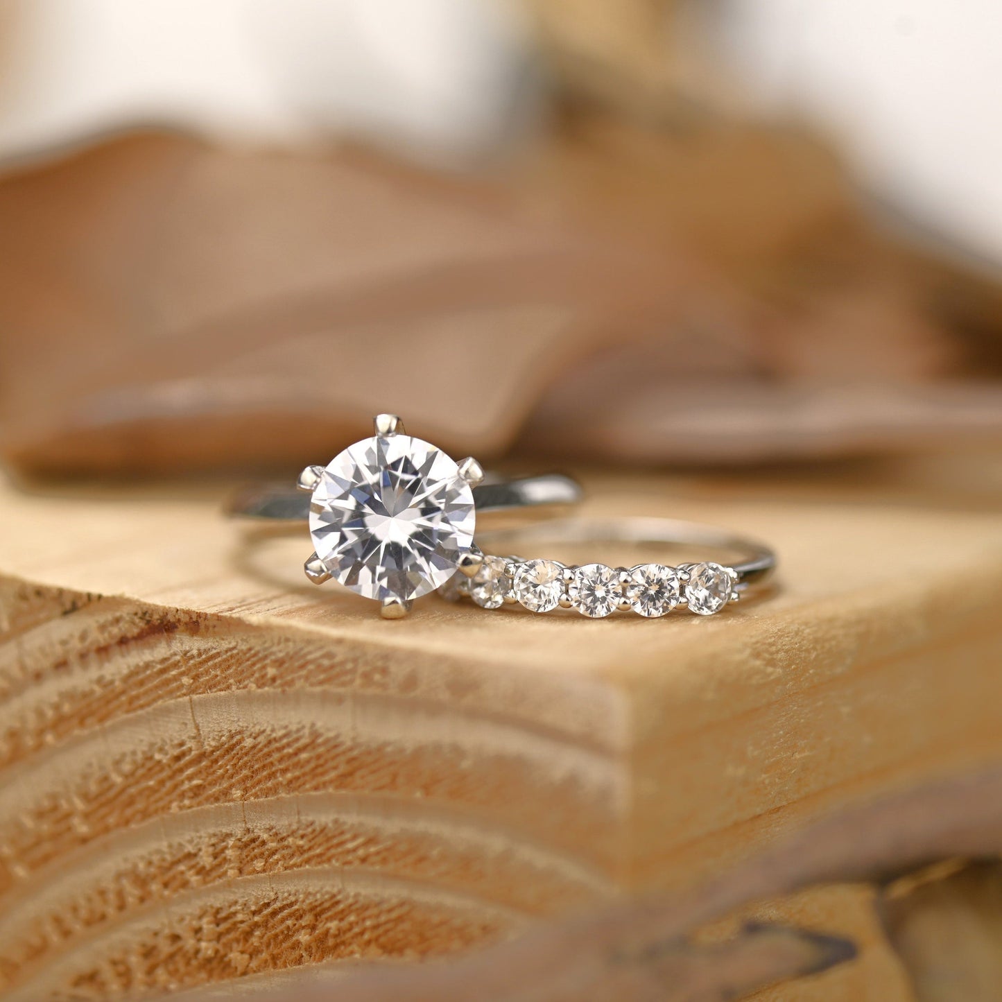 Solitaire Bridal Ring Set with 1.0 CT Round Cut Moissanite