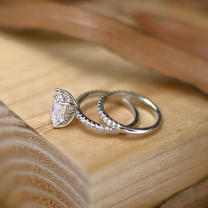 Pave Setting Bridal Ring Set with 1.50 CT Emerald Cut Moissanite
