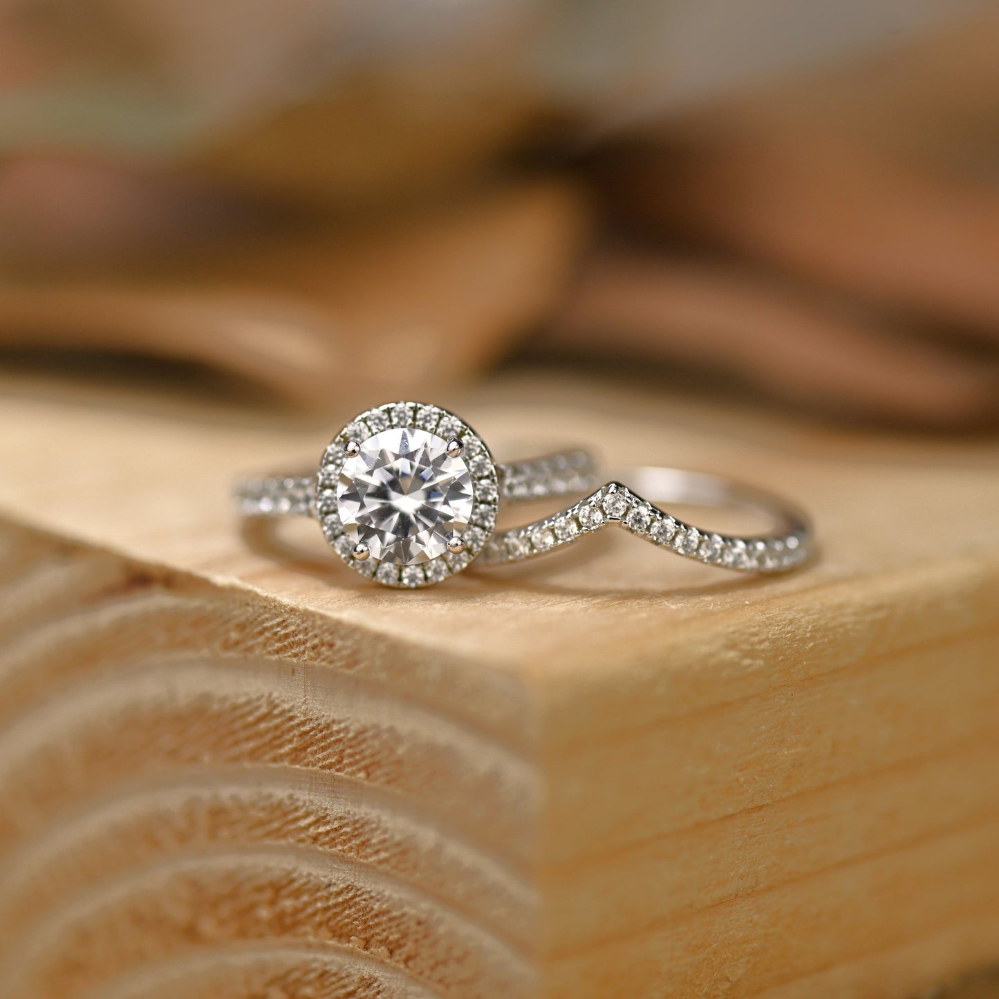 Halo Bridal Ring Set with 1.50 CT Round Cut Moissanite
