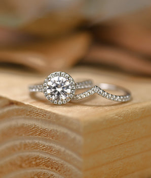 Halo Bridal Ring Set with 1.50 CT Round Cut Moissanite