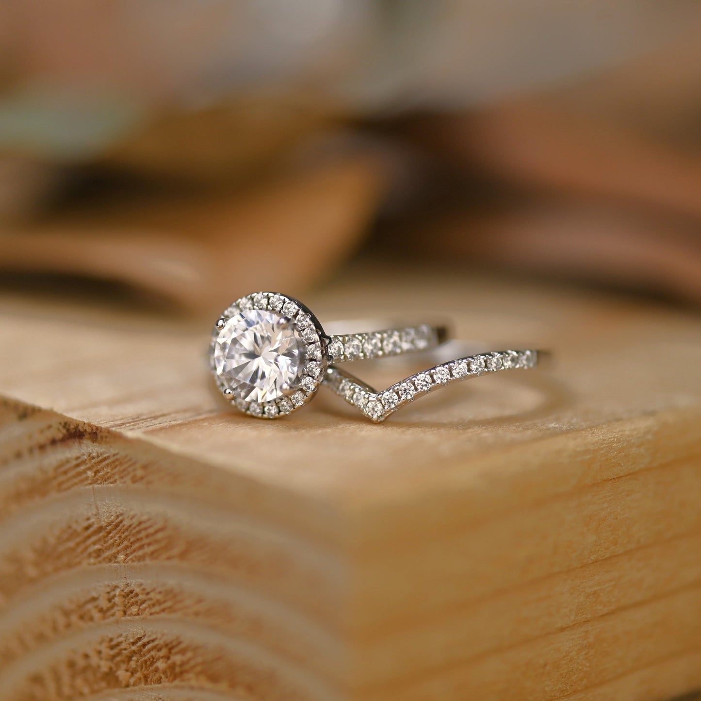 Halo Bridal Ring Set with 1.50 CT Round Cut Moissanite