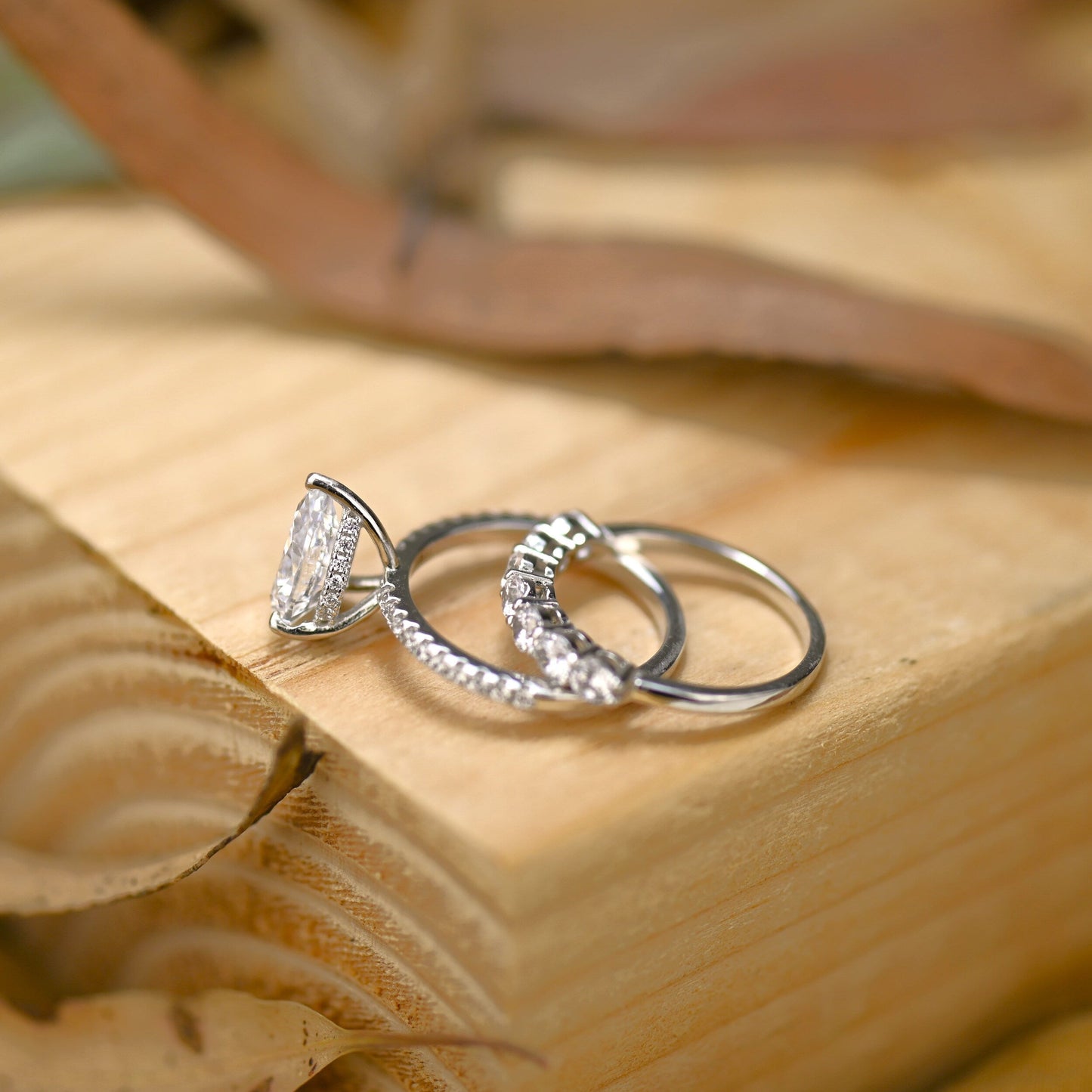 Pave Setting Bridal Ring Set with 1.25 CT Pear Cut Moissanite