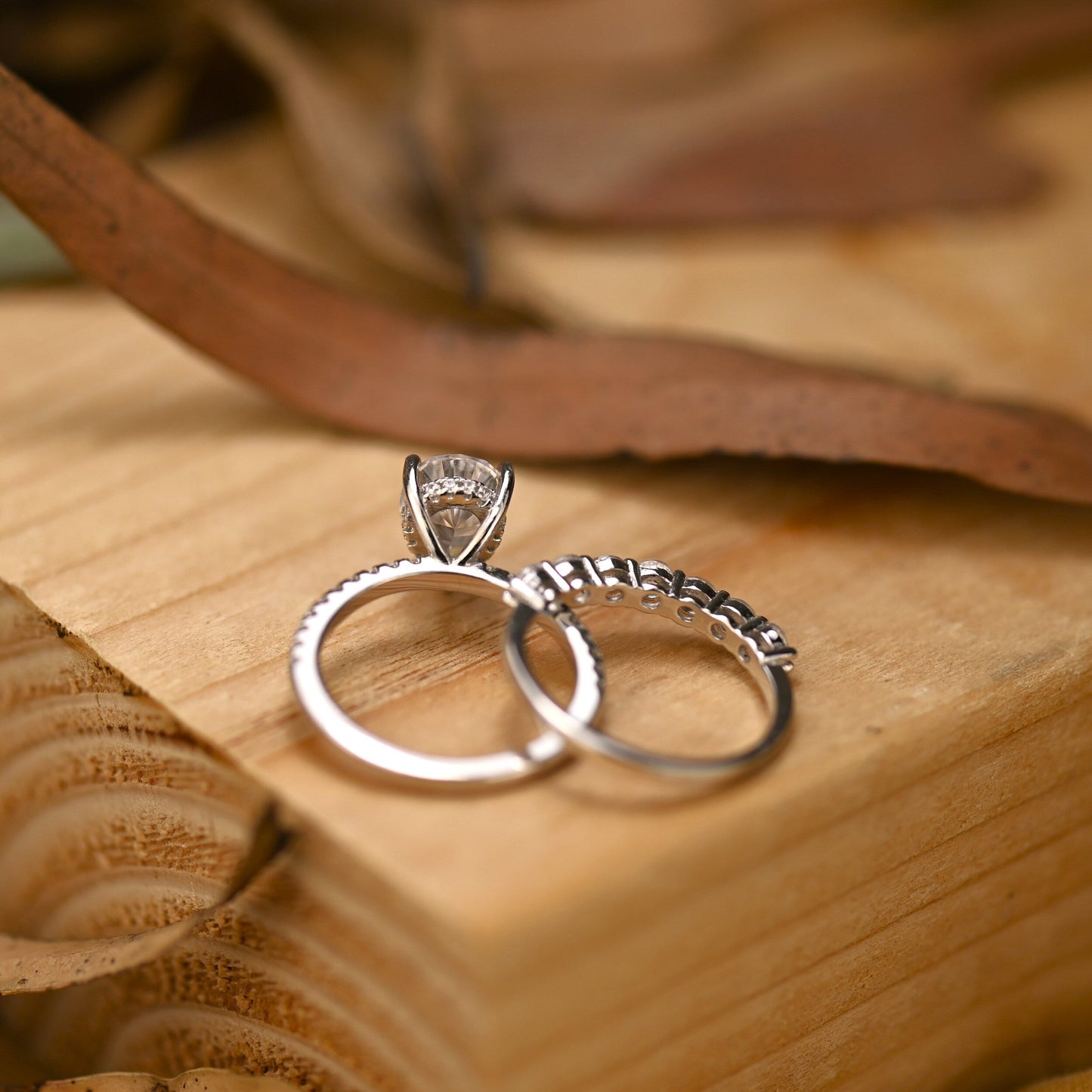 Pave Setting Bridal Ring Set with 1.25 CT Pear Cut Moissanite