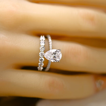 Pave Setting Bridal Ring Set with 1.25 CT Pear Cut Moissanite