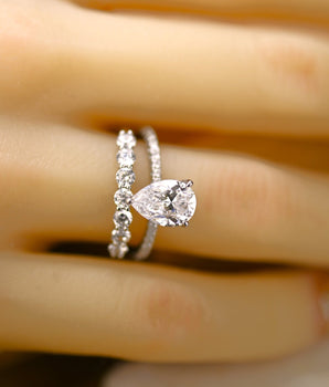 Pave Setting Bridal Ring Set with 1.25 CT Pear Cut Moissanite