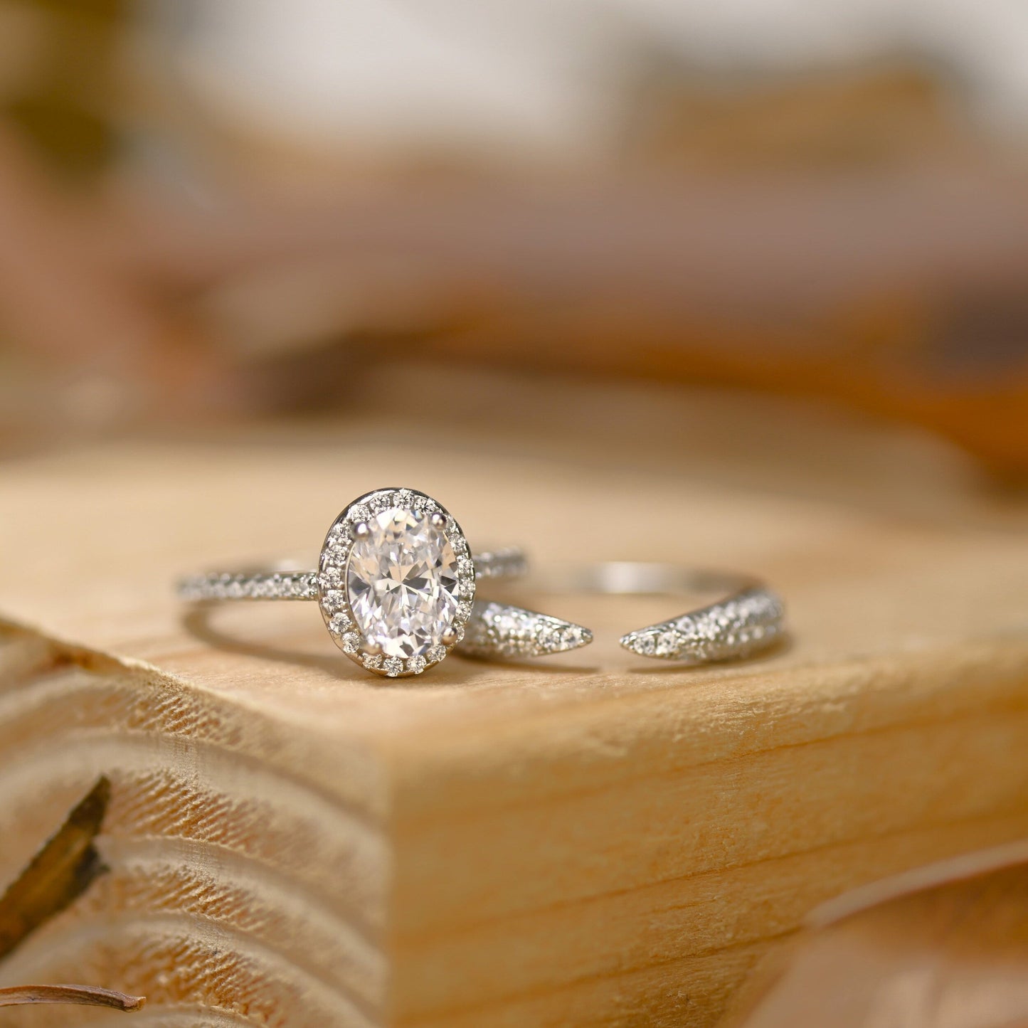 Halo Bridal Ring Set with 1.25 CT Oval Cut Moissanite