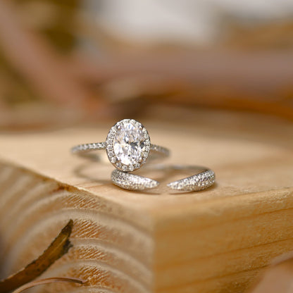Halo Bridal Ring Set with 1.25 CT Oval Cut Moissanite