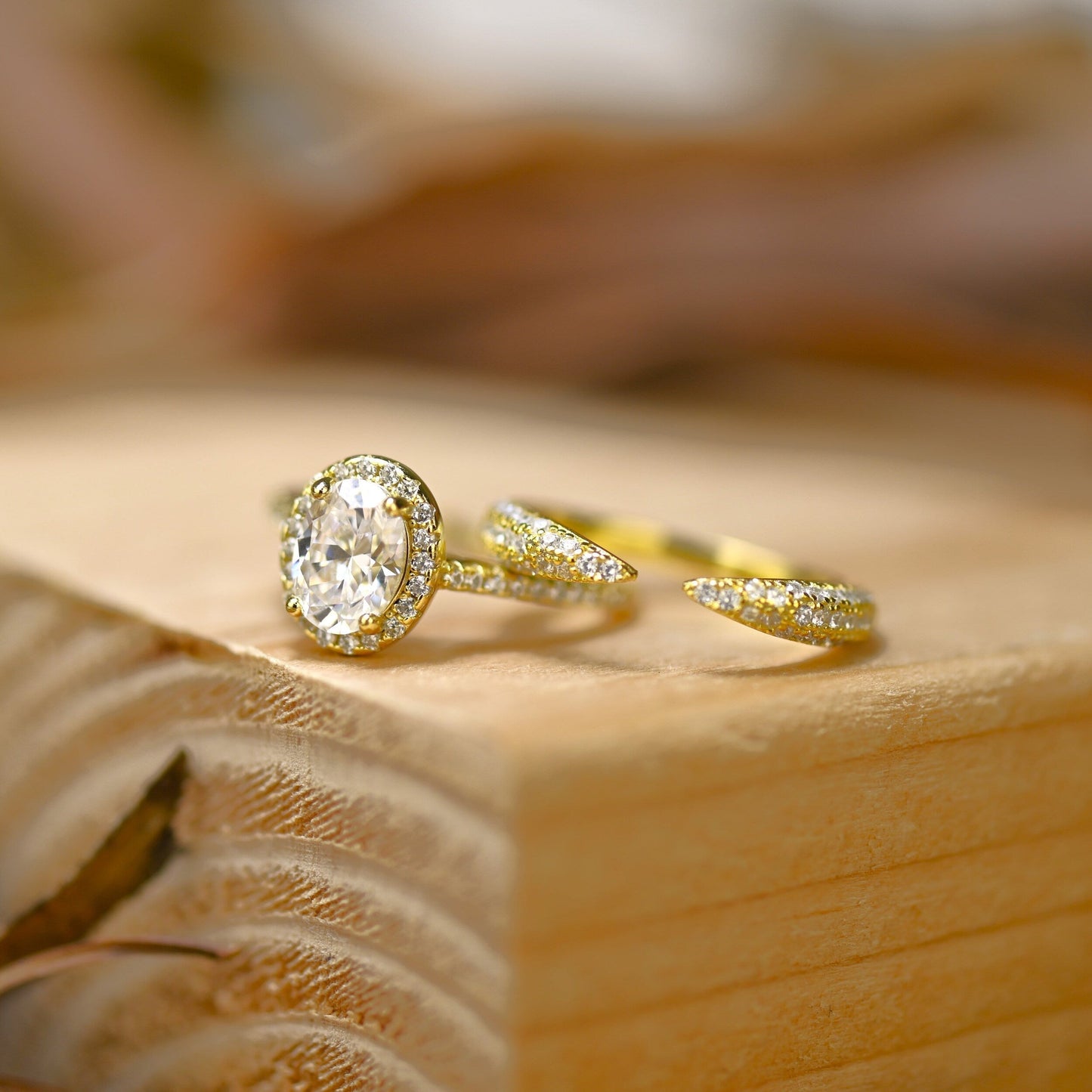 Halo Bridal Ring Set with 1.25 CT Oval Cut Moissanite