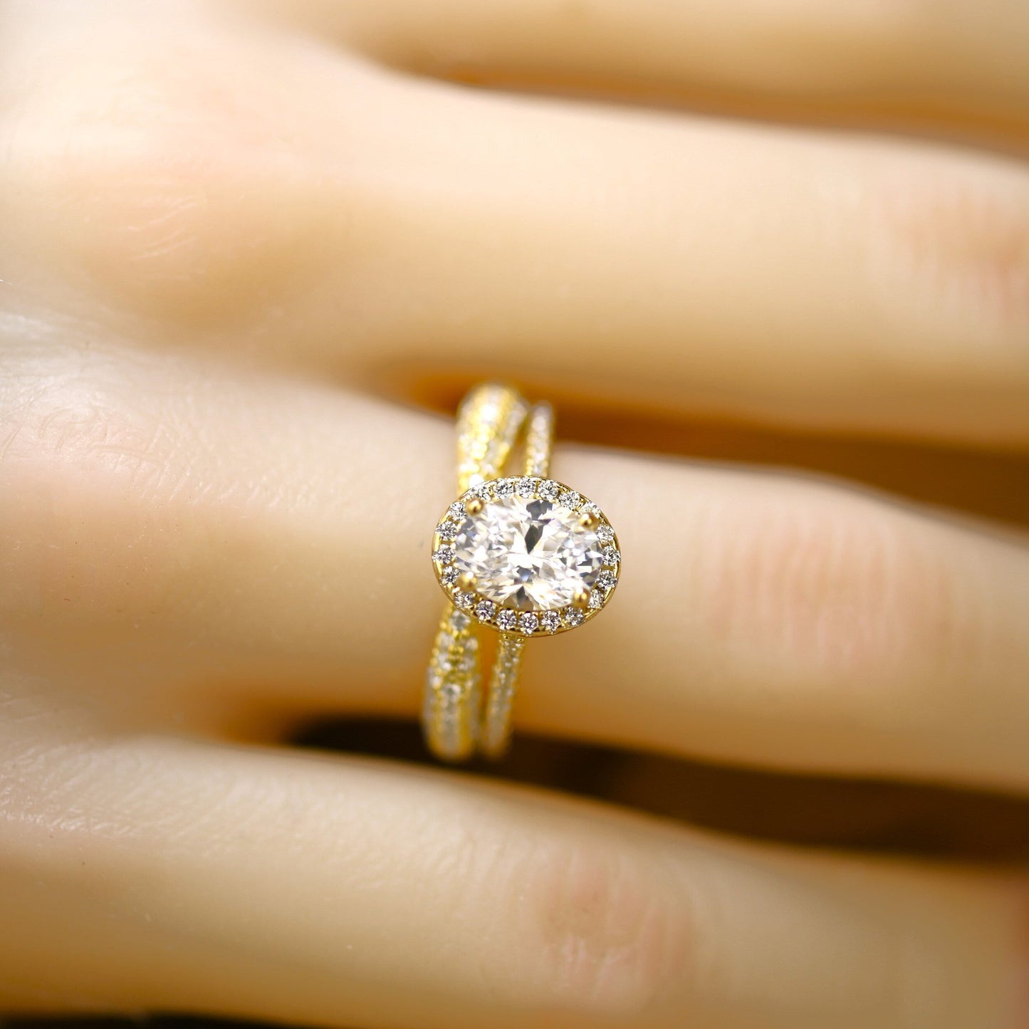 Halo Bridal Ring Set with 1.25 CT Oval Cut Moissanite