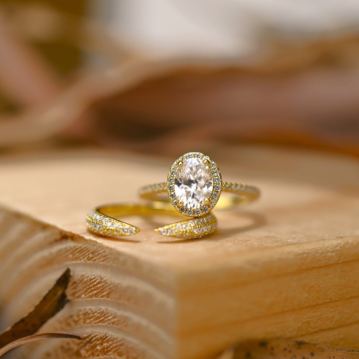 Halo Bridal Ring Set with 1.25 CT Oval Cut Moissanite