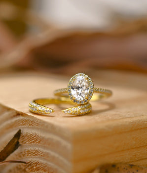 Halo Bridal Ring Set with 1.25 CT Oval Cut Moissanite