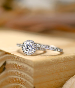 Halo Bridal Ring Set with 1.50 CT Round Cut Moissanite