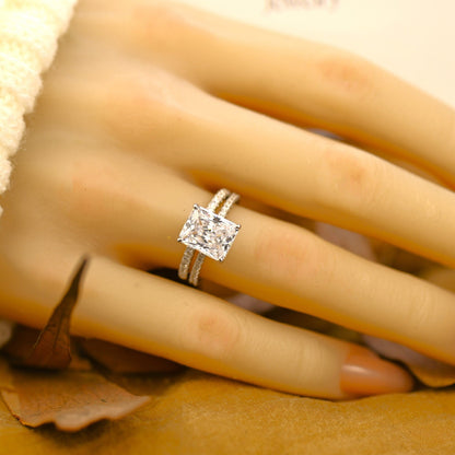 Pave Setting Bridal Ring Set with 2.0 CT Radiant Cut Moissanite
