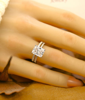 Pave Setting Bridal Ring Set with 2.0 CT Radiant Cut Moissanite