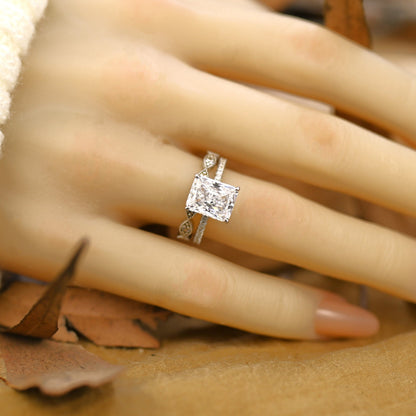 Pave Setting Bridal Ring Set with 2.0 CT Radiant Cut Moissanite