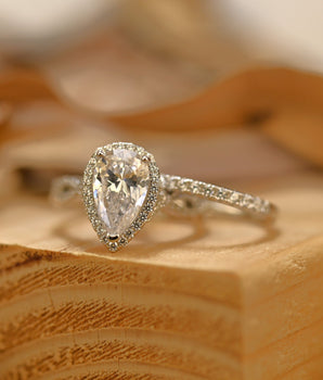 Halo Bridal Ring Set with 2.0 CT Pear Cut Moissanite