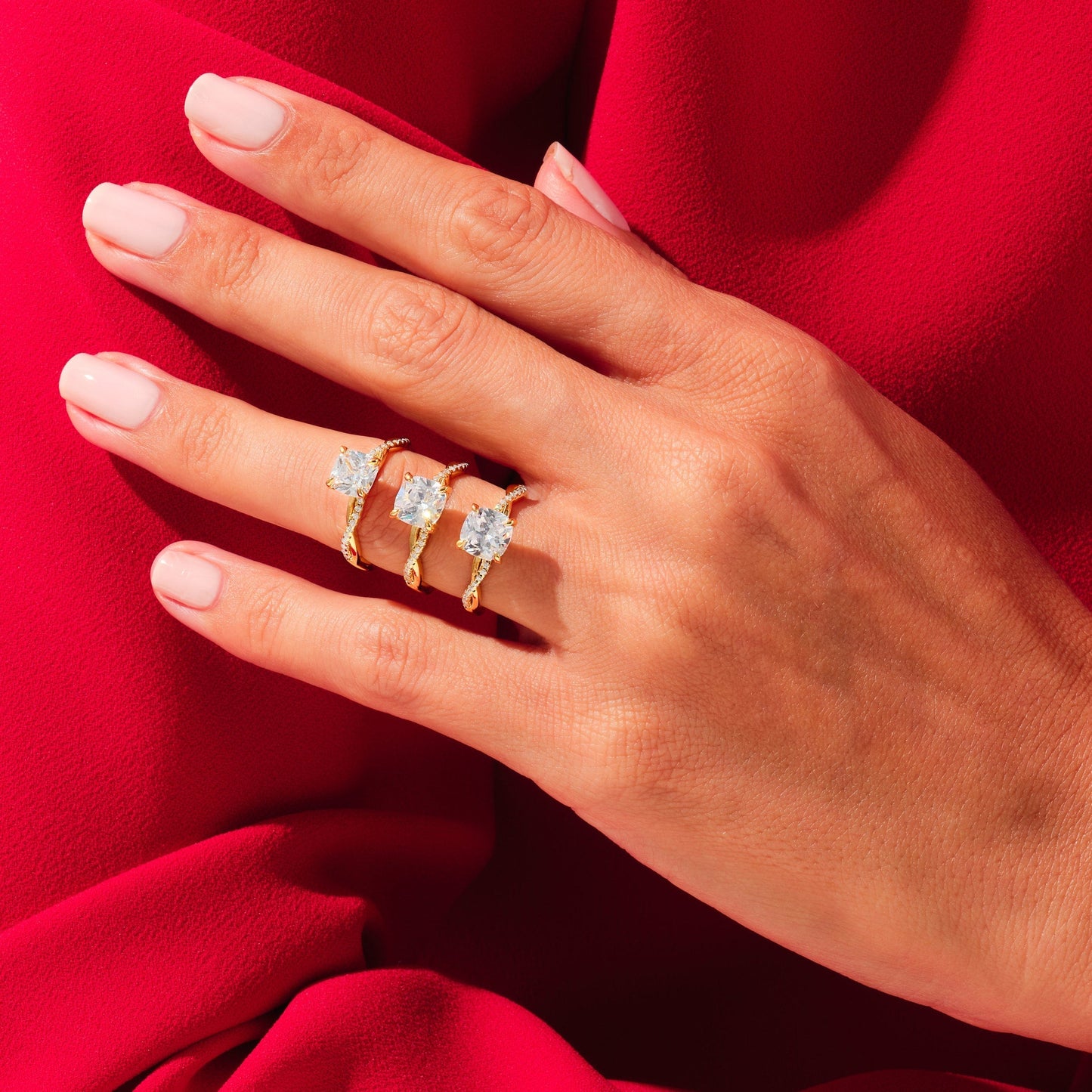 Cross Over Pave Ring with 2.0 CT Cushion Moissanite
