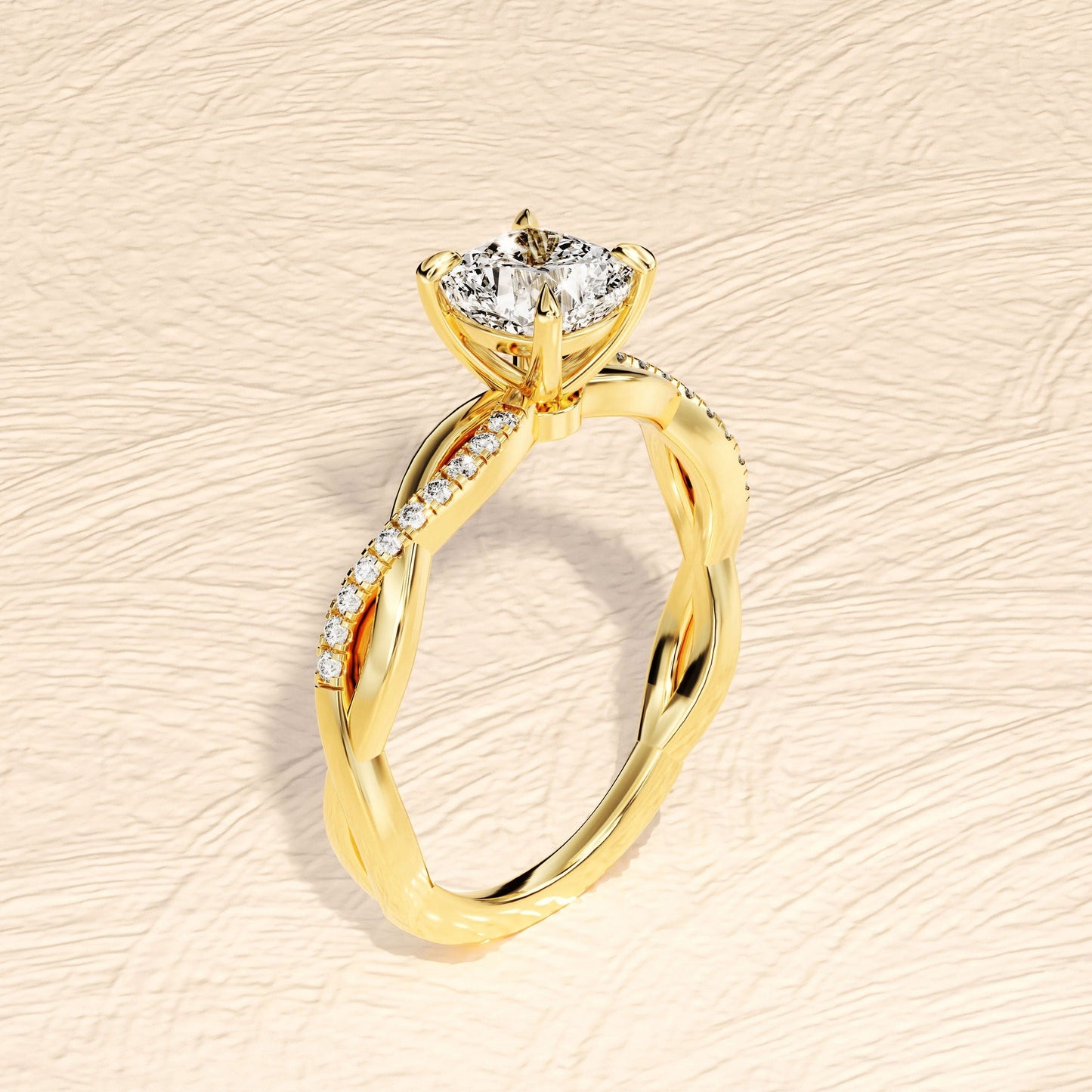 Cross Over Pave Ring with 2.0 CT Cushion Moissanite