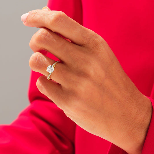 Cross Over Pave Ring with 2.0 CT Cushion Moissanite