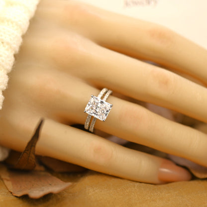 Pave Setting Bridal Ring Set with 2.0 CT Radiant Cut Moissanite