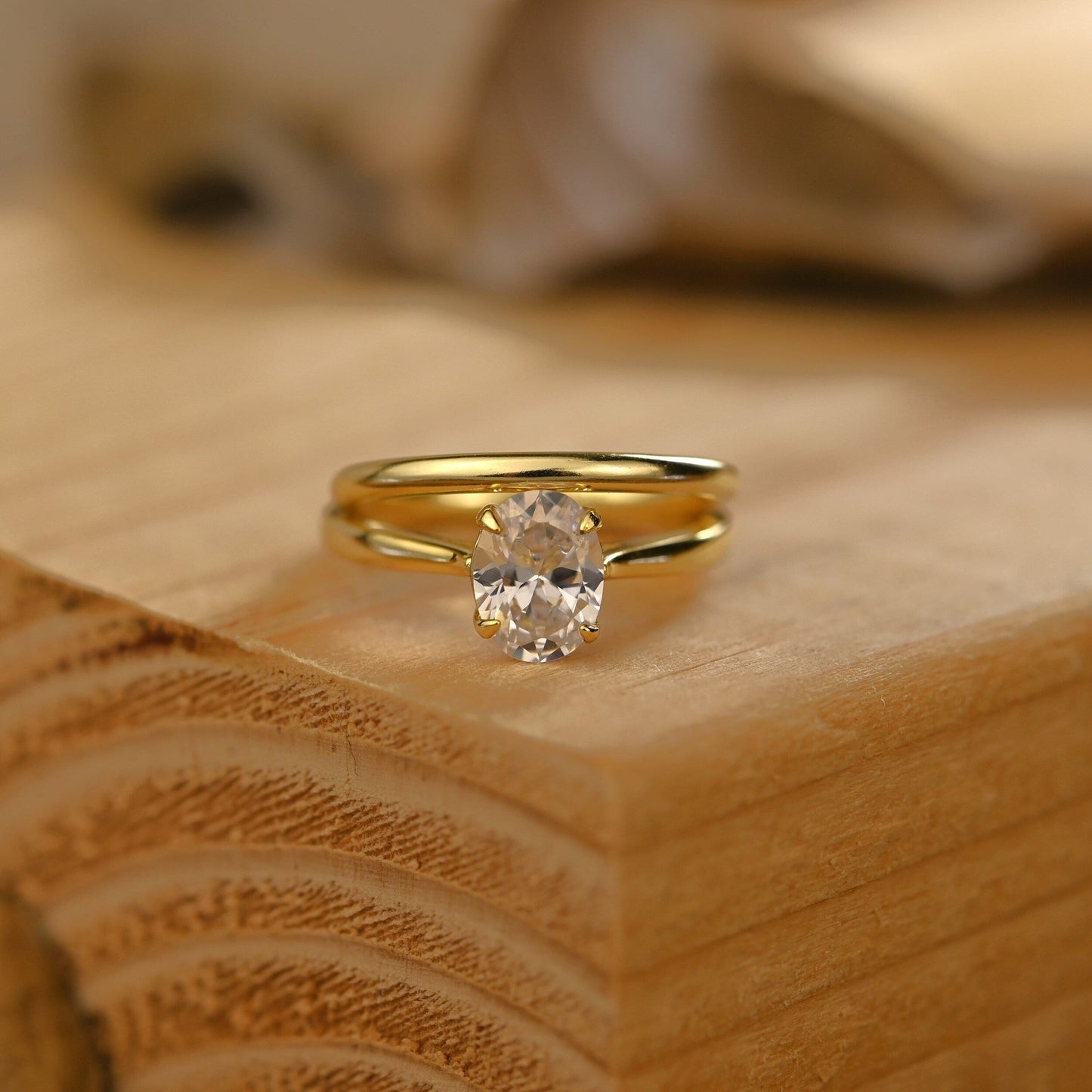 Solitaire Bridal Ring Set with 1.0 CT Oval Cut Moissanite