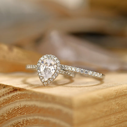 Pave Setting Bridal Ring Set with 2.0 CT Pear Cut Moissanite