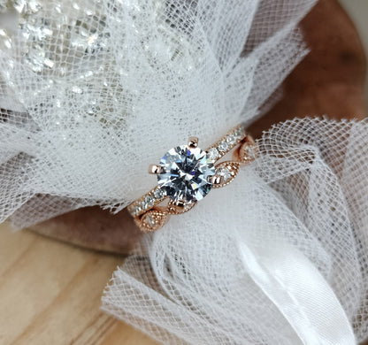 Pave Setting Bridal Ring Set with 1.0 CT Round Cut Moissanite