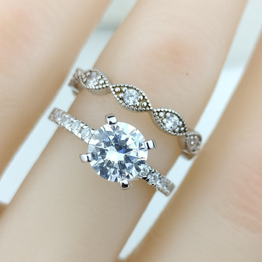 Pave Setting Bridal Ring Set with 1.0 CT Round Cut Moissanite