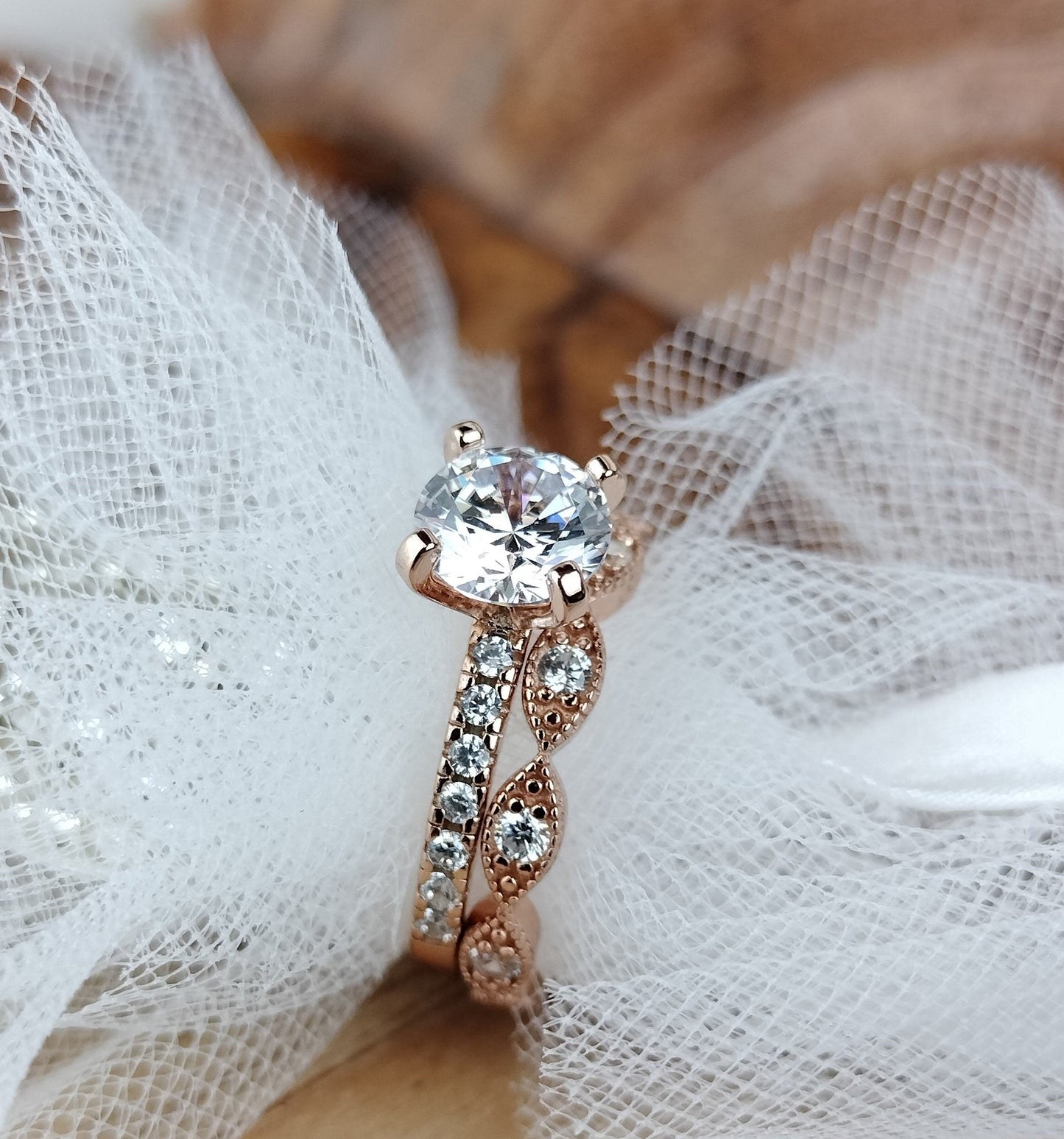 Pave Setting Bridal Ring Set with 1.0 CT Round Cut Moissanite