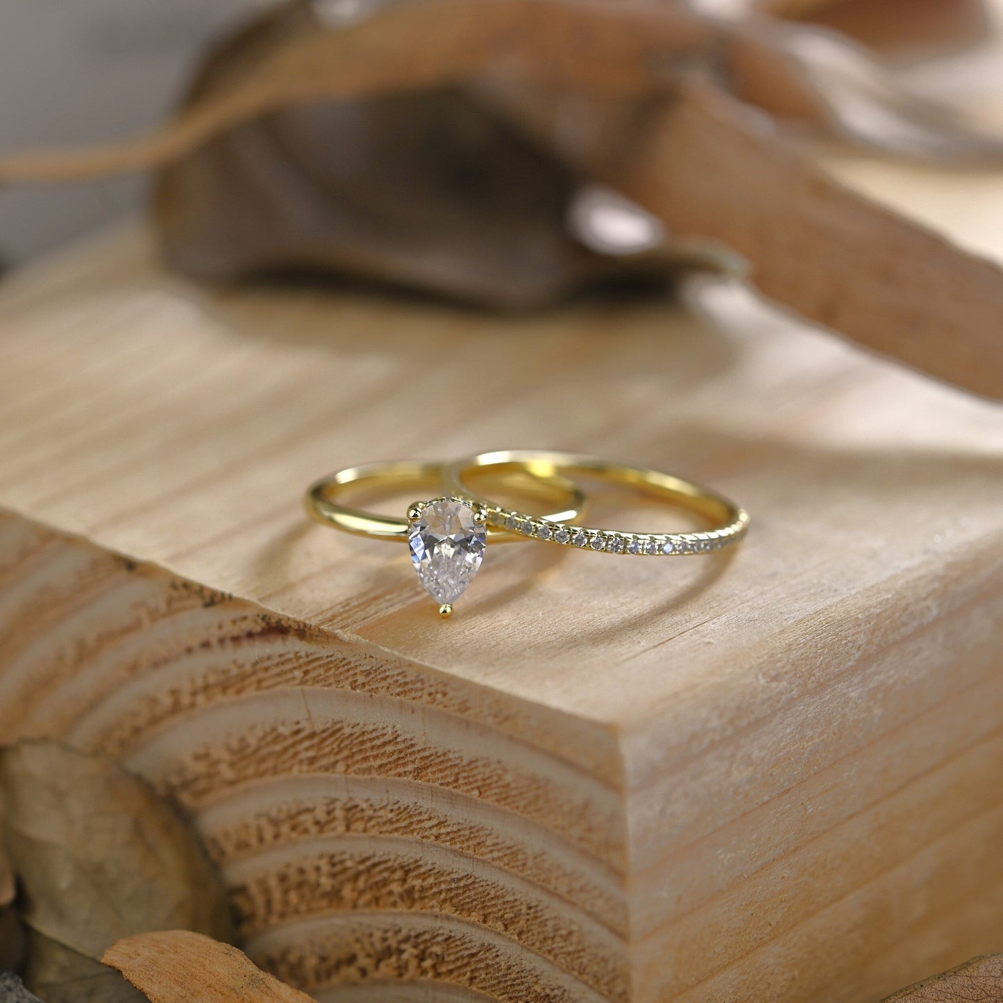 Hidden Halo Bridal Ring Set with 0.75 CT Pear Cut Moissanite
