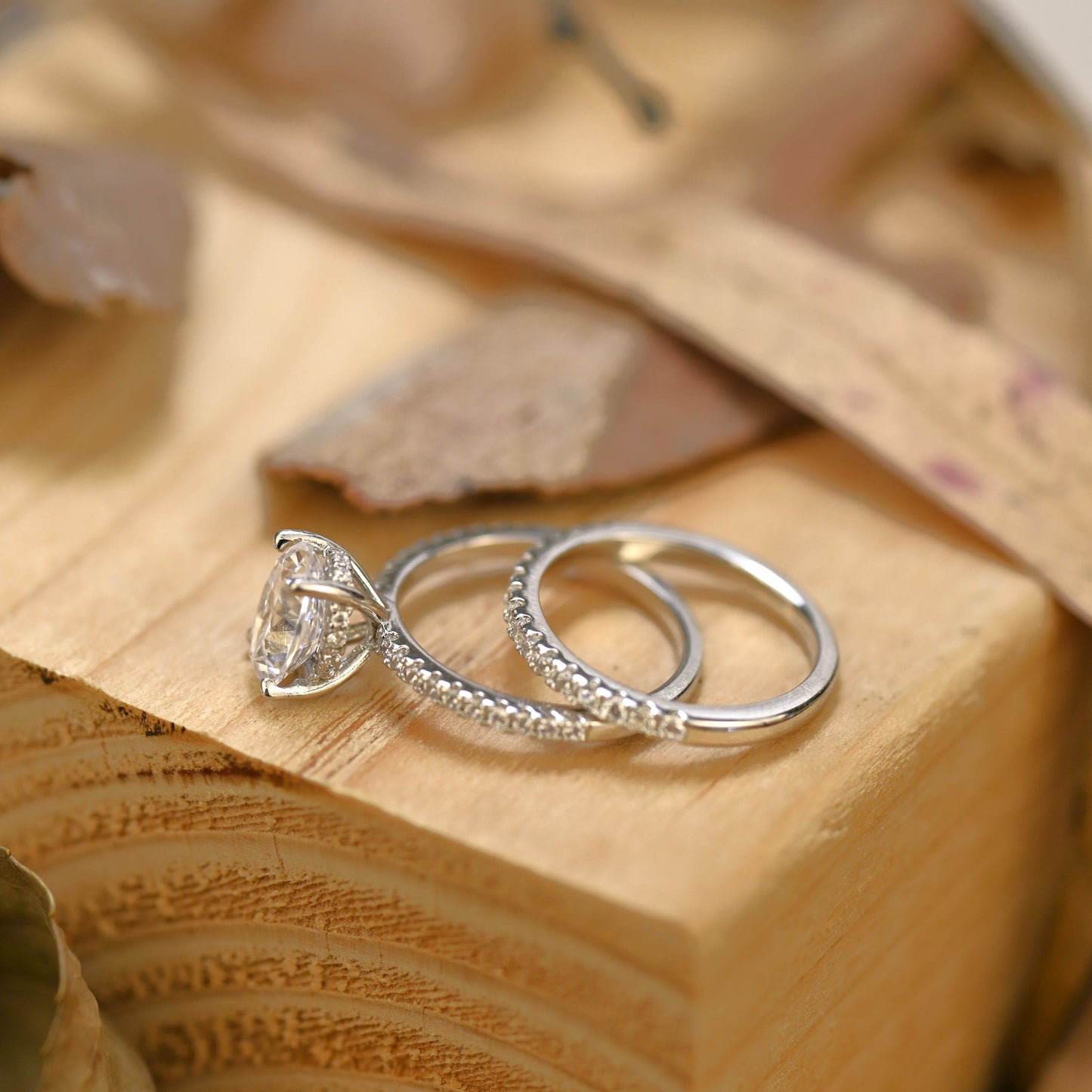 Pave Setting Bridal Ring Set with 2.0 CT Oval Cut Moissanite