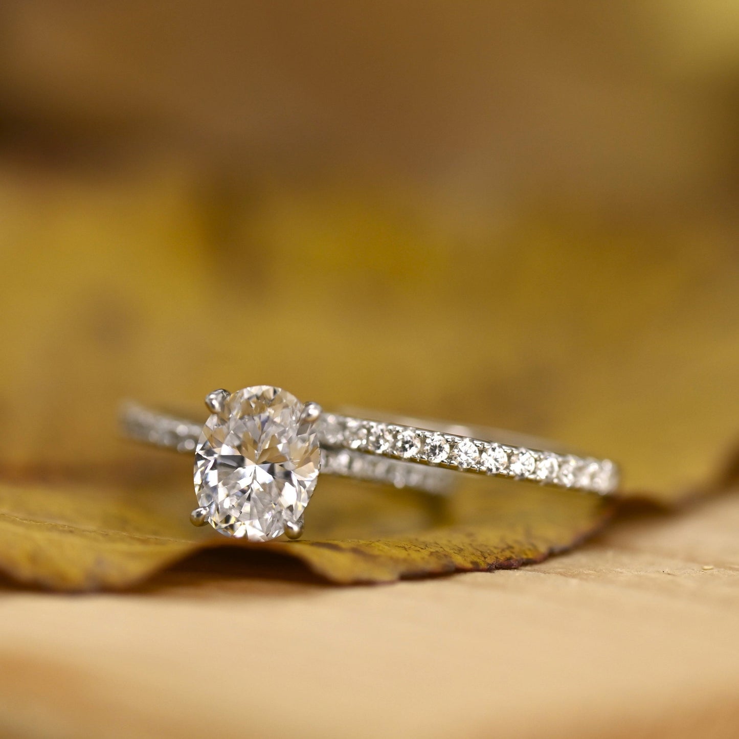 Pave Setting Bridal Ring Set with 2.0 CT Oval Cut Moissanite