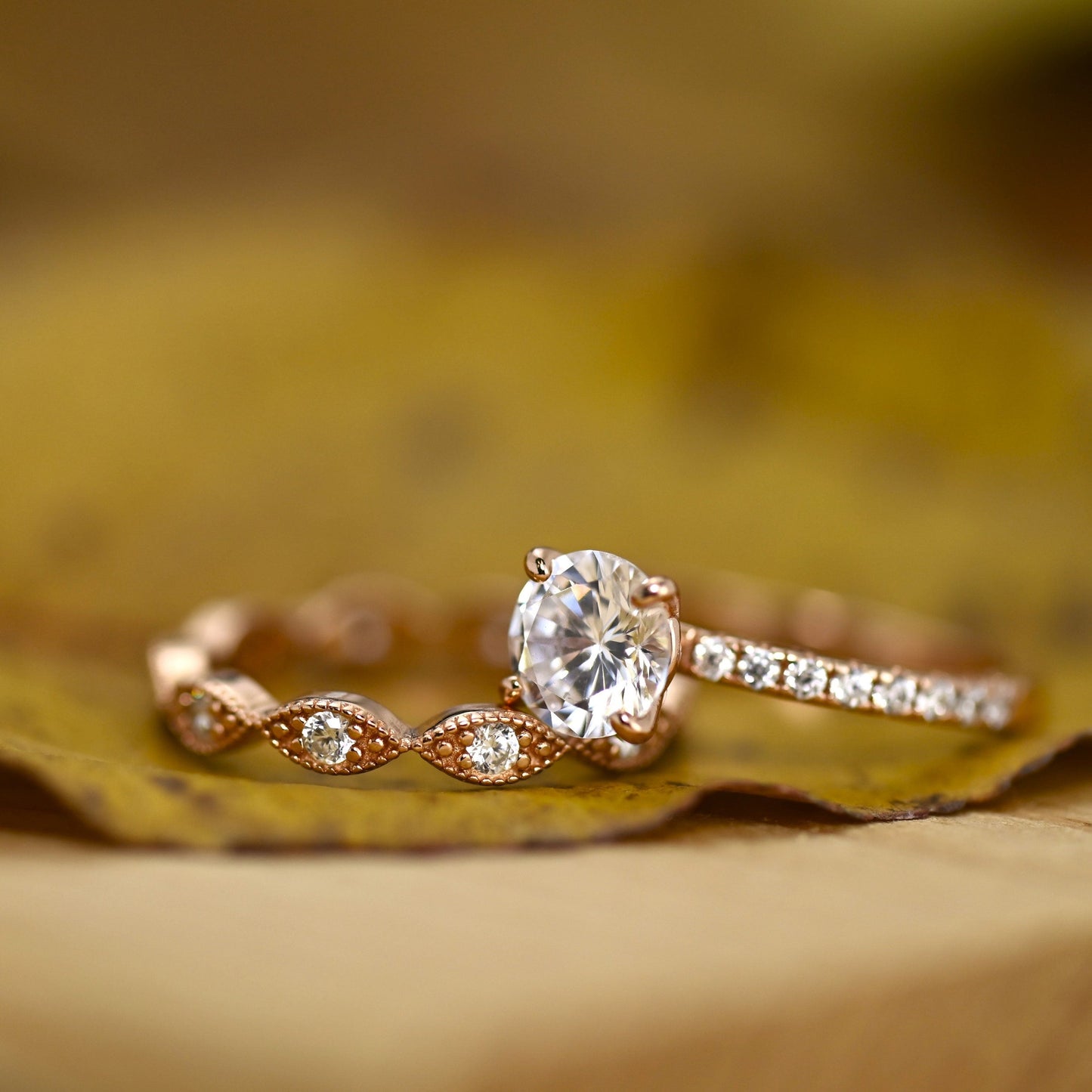 Pave Setting Bridal Ring Set with 1.0 CT Round Cut Moissanite