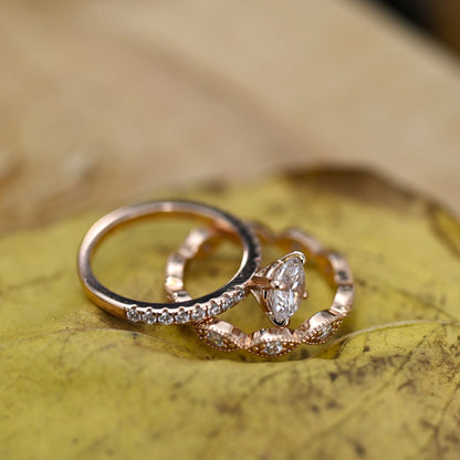 Pave Setting Bridal Ring Set with 1.0 CT Round Cut Moissanite