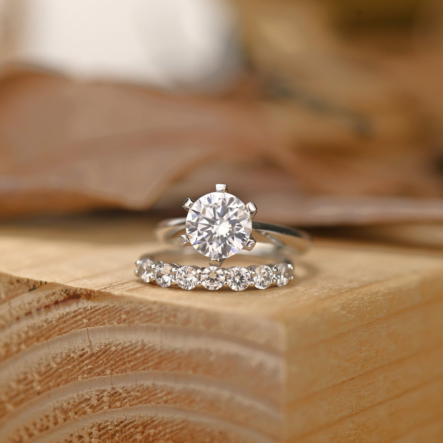 Solitaire Bridal Ring Set with 1.0 CT Round Cut Moissanite
