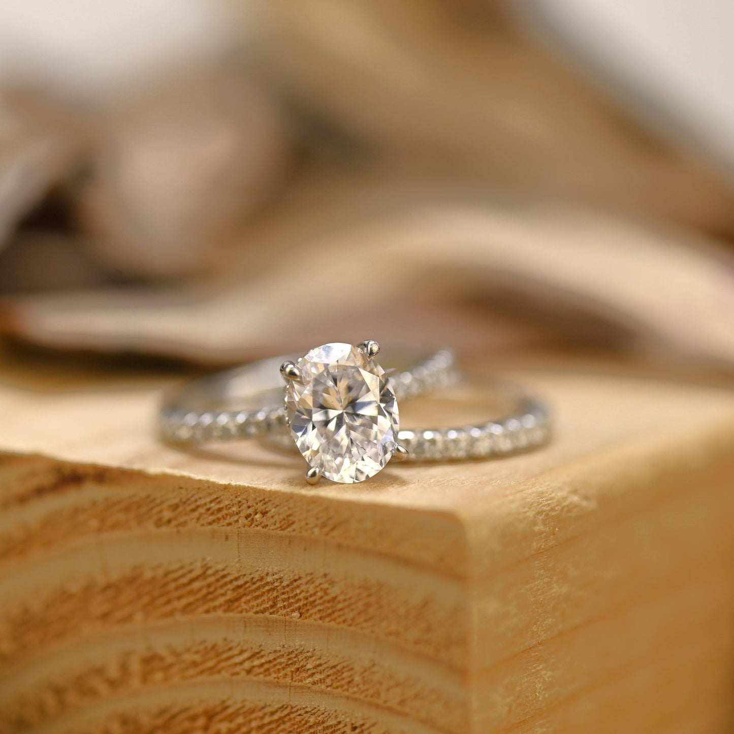 Pave Setting Bridal Ring Set with 2.0 CT Oval Cut Moissanite