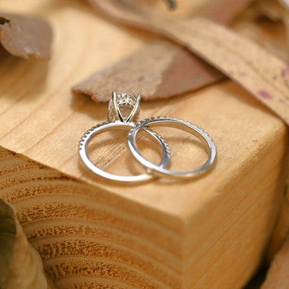 Pave Setting Bridal Ring Set with 2.0 CT Oval Cut Moissanite