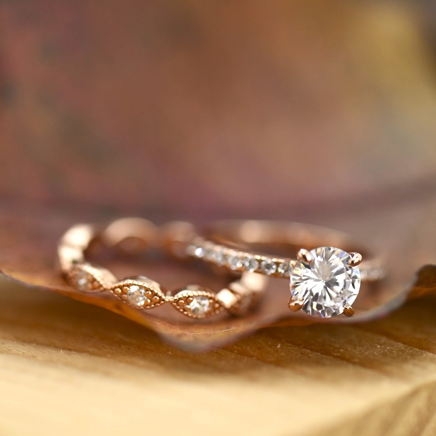 Pave Setting Bridal Ring Set with 1.0 CT Round Cut Moissanite