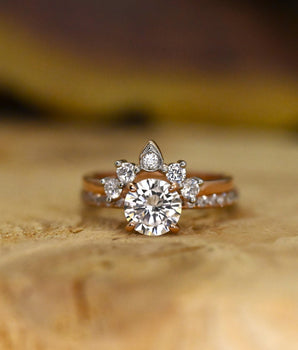 Pave Setting Bridal Ring Set with 1.0 CT Round Cut Moissanite