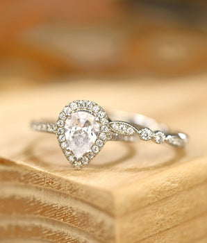 Halo Bridal Ring Set with 2.0 CT Pear Cut Moissanite