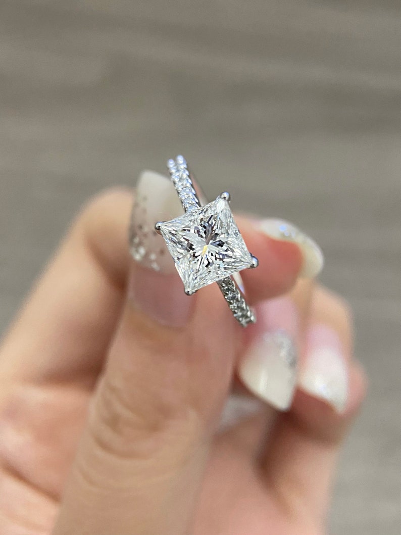 2.0 CT Princess E/VS1 CVD Diamond Pave Style Engagement Ring