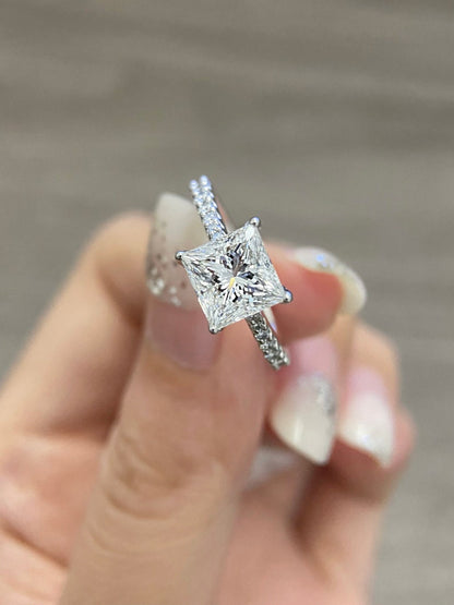 2.0 CT Princess E/VS1 CVD Diamond Pave Style Engagement Ring