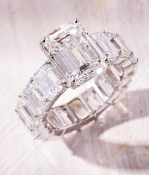 5.0 CT Emerald Cut Pave Moissanite Engagement Ring