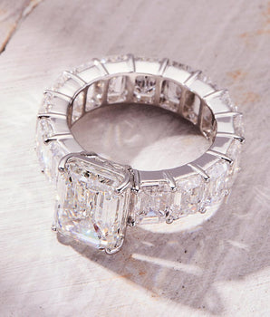 5.0 CT Emerald Cut Pave Moissanite Engagement Ring
