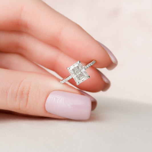 2.0 CT Radiant Shaped Moissanite Hidden Halo Engagement Ring - crownmoissanite