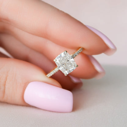 2.0 CT Cushion Hidden Halo & Pave Moissanite Engagement Ring - crownmoissanite