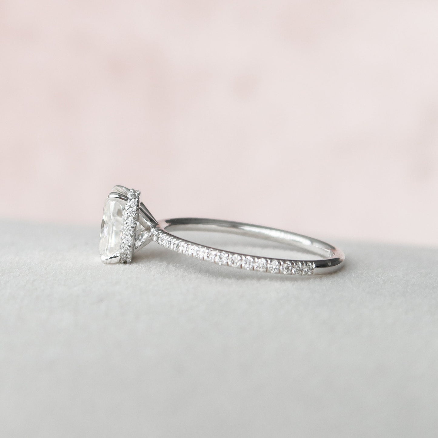 2.0 CT Cushion Hidden Halo & Pave Moissanite Engagement Ring - crownmoissanite