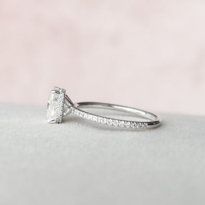 2.0 CT Cushion Hidden Halo & Pave Moissanite Engagement Ring - crownmoissanite