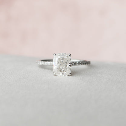 2.0 CT Cushion Hidden Halo & Pave Moissanite Engagement Ring - crownmoissanite