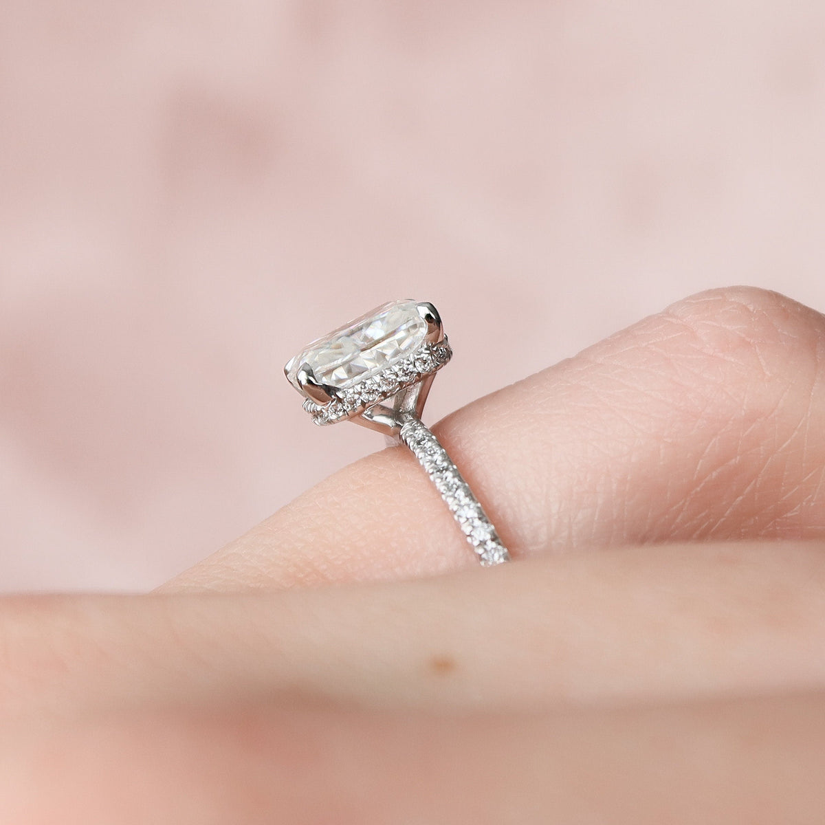 2.0 CT Cushion Hidden Halo & Pave Moissanite Engagement Ring - crownmoissanite